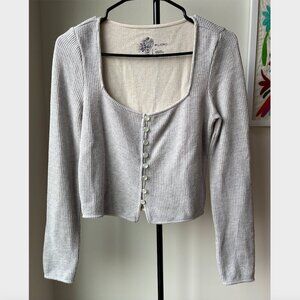 Anthropologie Pilcro Gray Ribbed Square Neck Cropped Cardigan - Size S